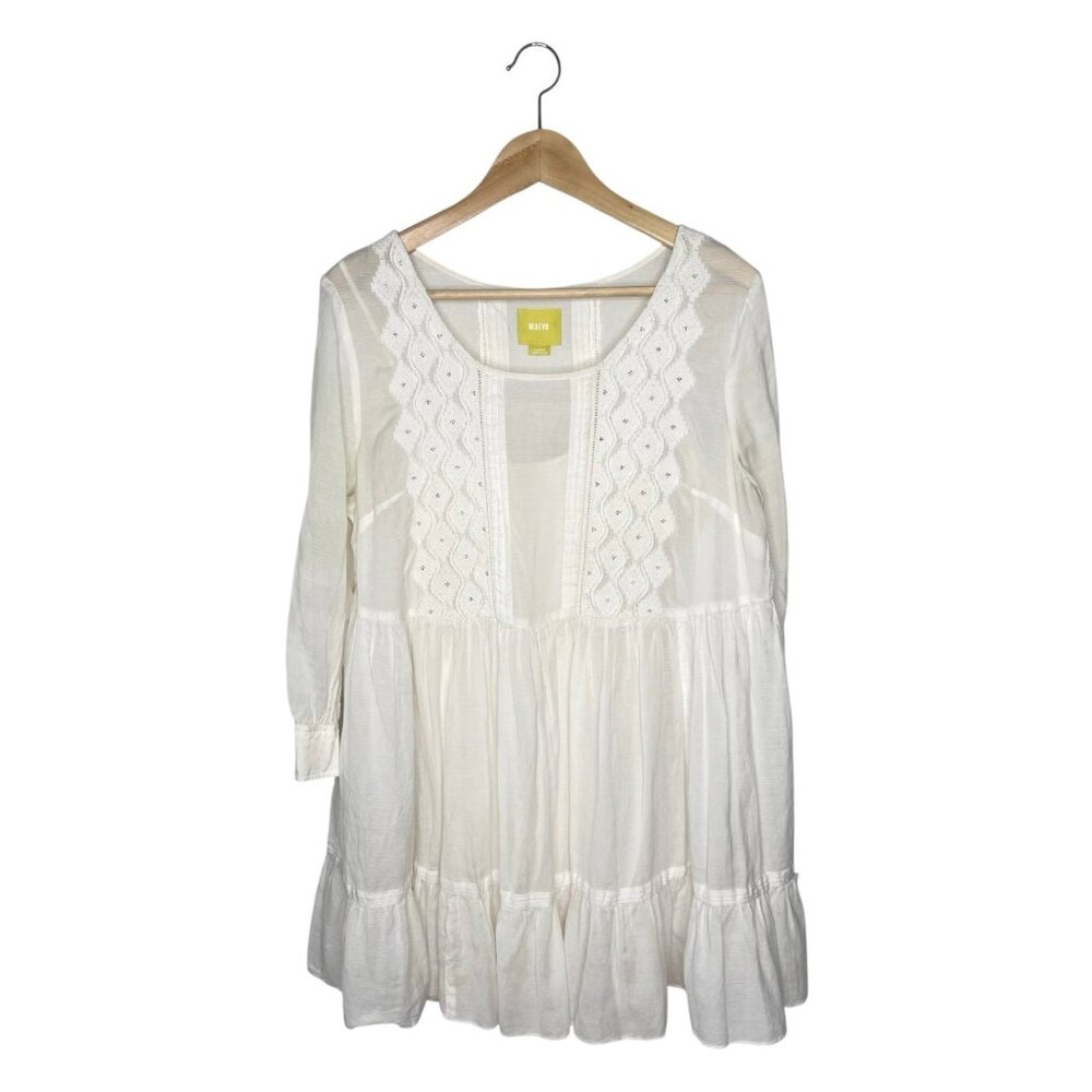 Maeve Ethereal Lightweight White Embroidered Beaded Babydoll Dress Size L
